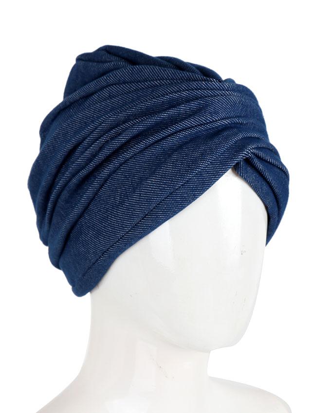 Side view of denim turban