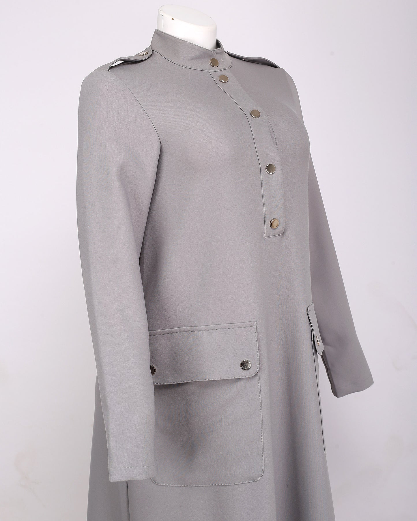 High Collar Ash Work Abaya