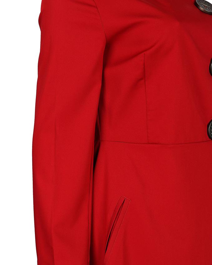 Side view of bordeaux dress showing side pockets