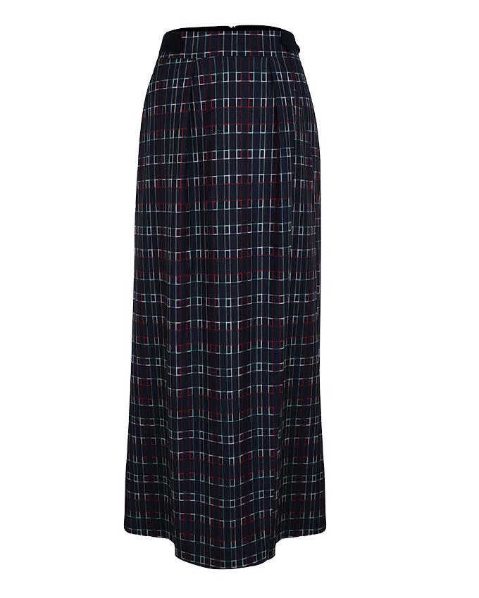 Navy blue plaid maxi skirt