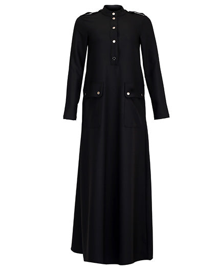 High Collar Black Work Abaya