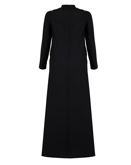 High Collar Black Work Abaya