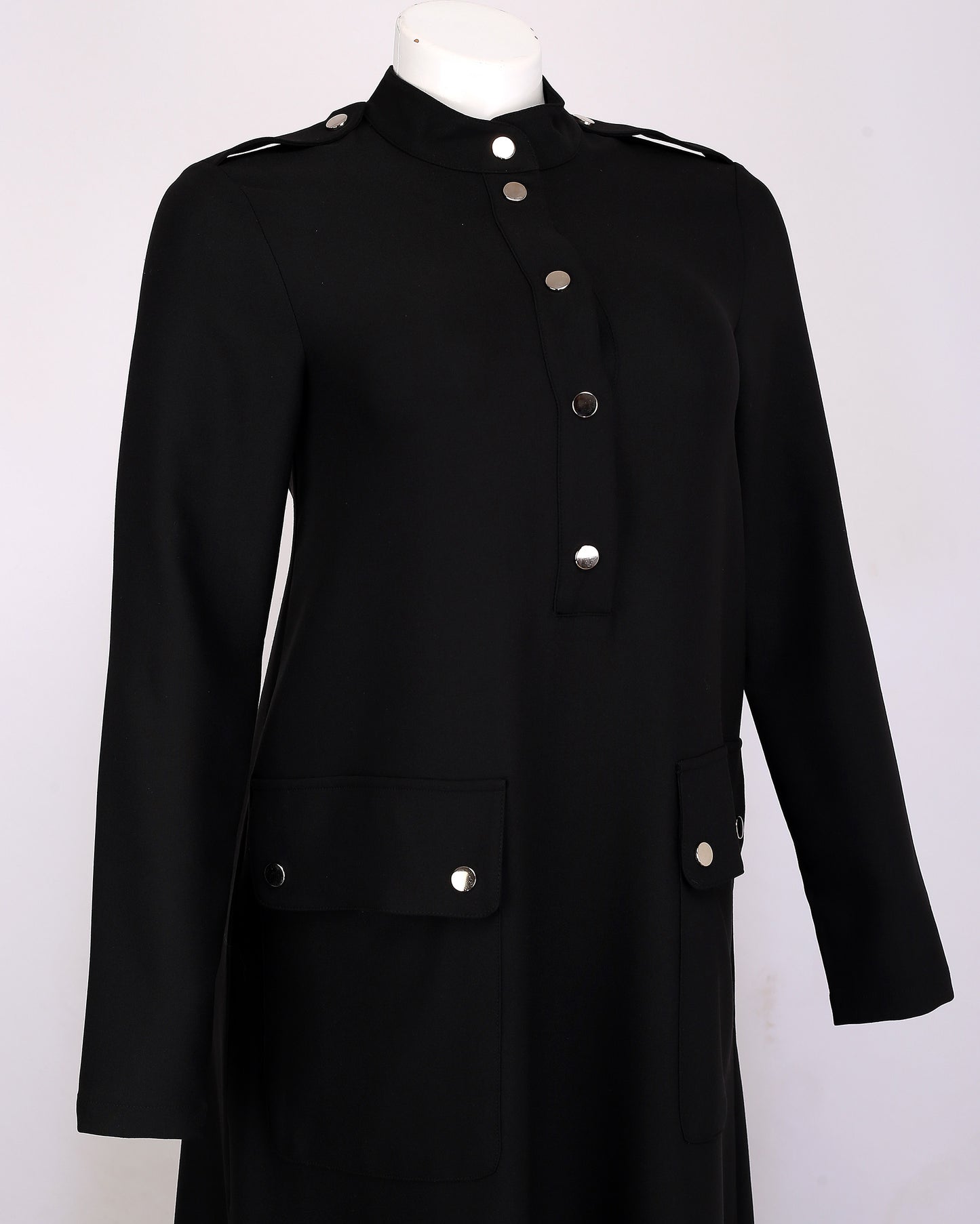 High Collar Black Work Abaya