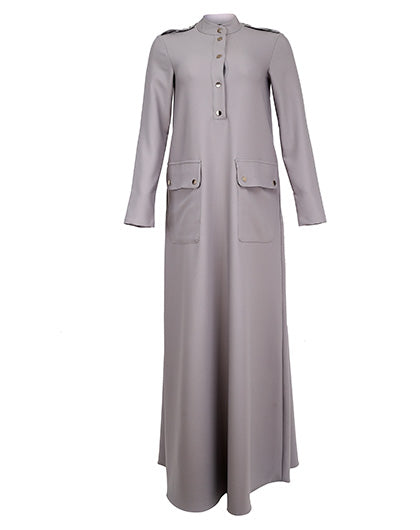 High Collar Ash Work Abaya