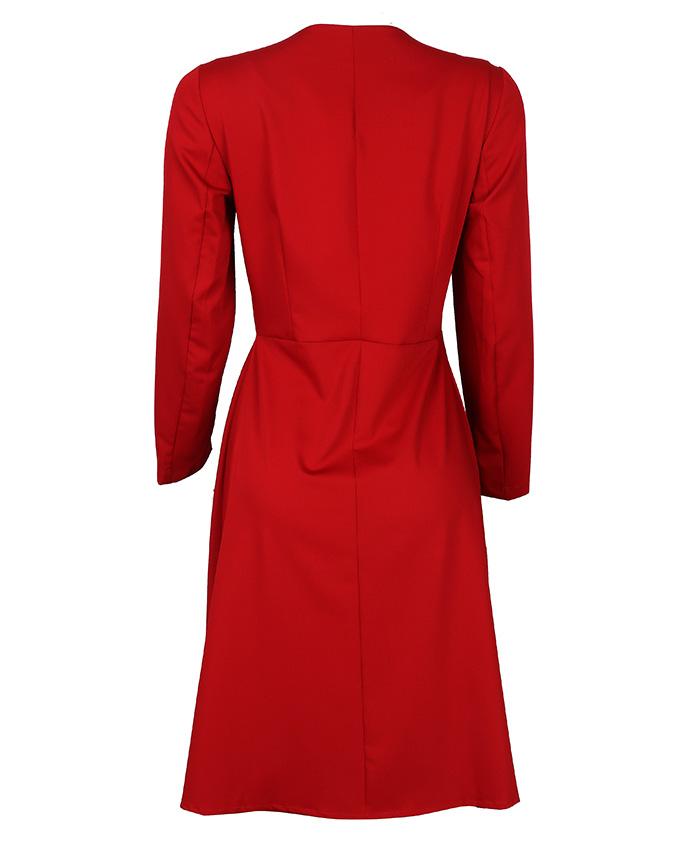 Back view of bordeaux midi wrap dress